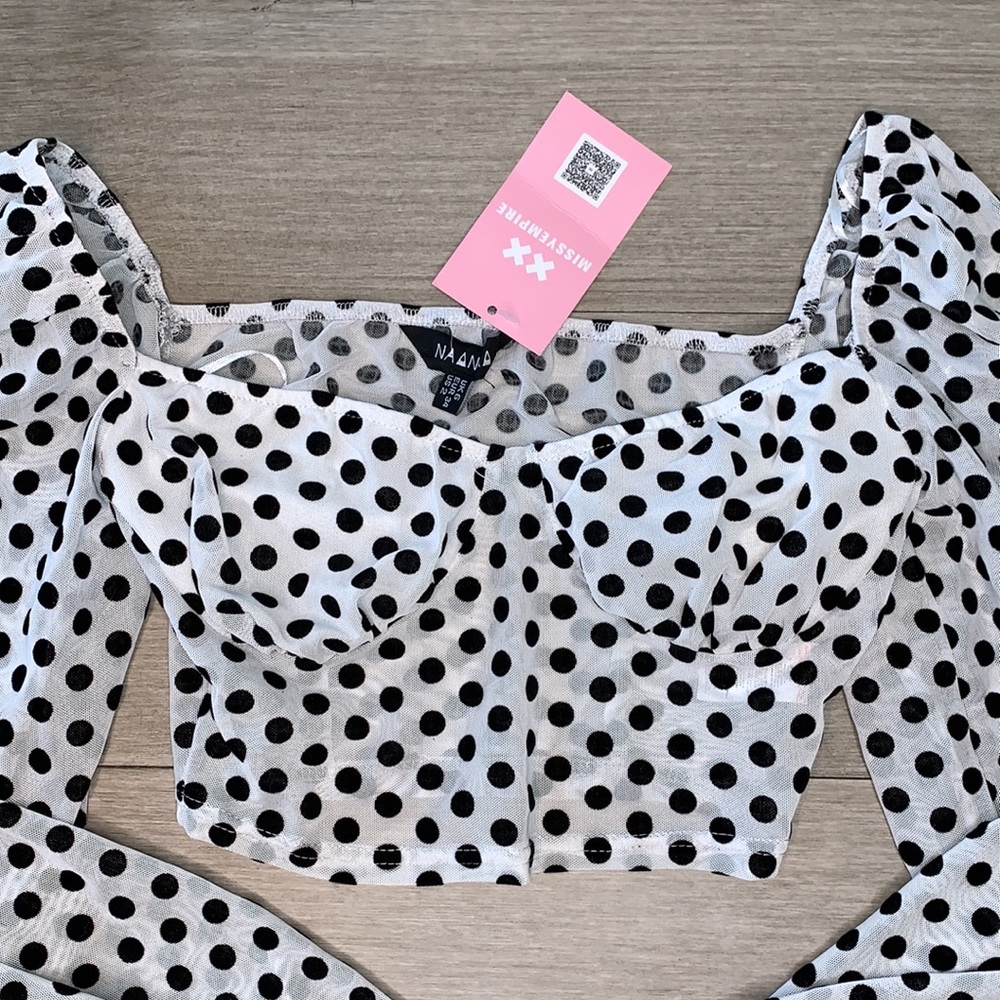 MISSY EMPIRE WHITE MESH POLKA DOT CROP BLOUSE NWT - Picture 2 of 8